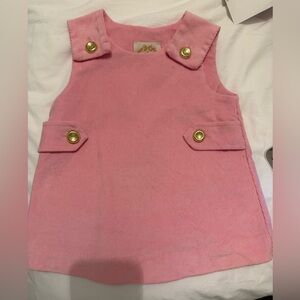 Pink Corduroy Dress with Gold Button Accents